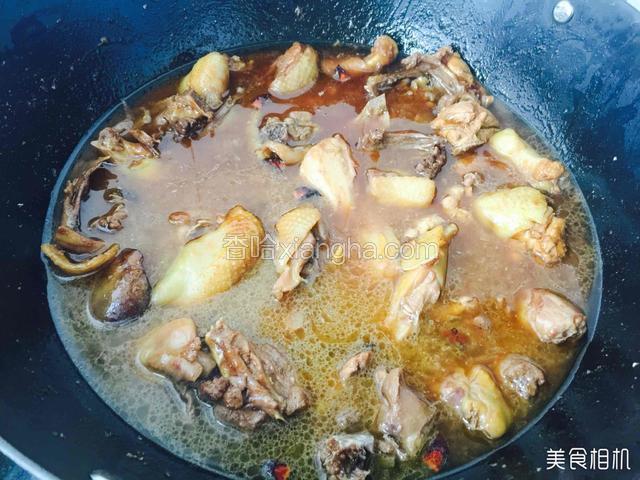 鸡炒至变色，添温水莫过鸡肉即可，开大火，开锅后调小火慢慢炖！