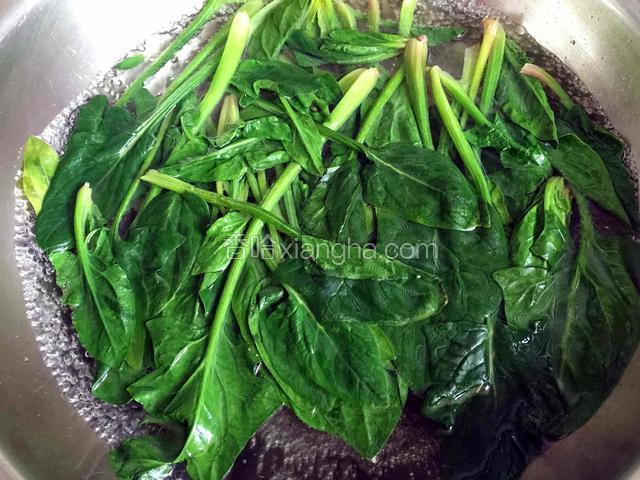 另用锅烧开水下菠菜焯熟。