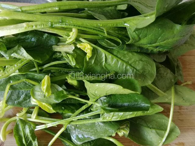 菠菜清水洗净；