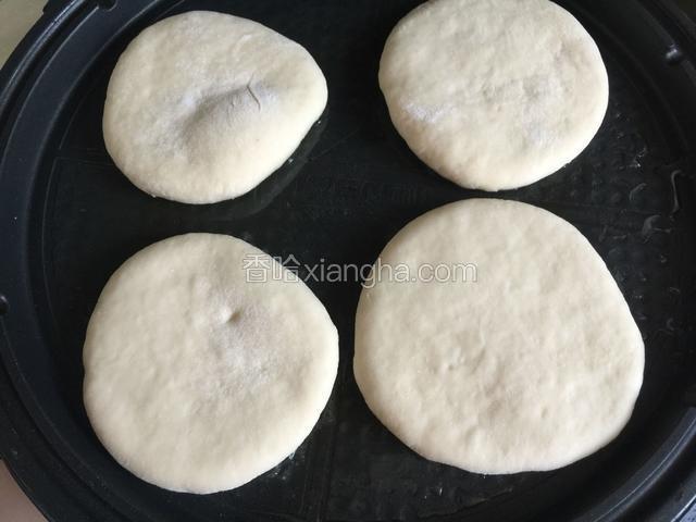约20分钟后。预热电饼铛，放油，将饼放进电饼铛。
