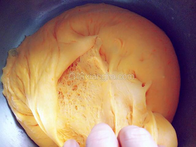 面团醒发好了，非常的膨大，内部很多的气孔