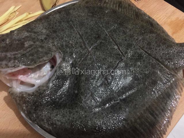 将多宝鱼杀好洗干净，用刀再鱼的两面分别切井字。
