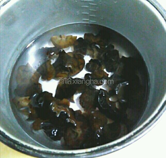 木耳提前用冷水浸泡三小时发开。