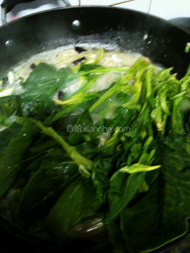 面煮好了，放菠菜，放盐放鸡精。