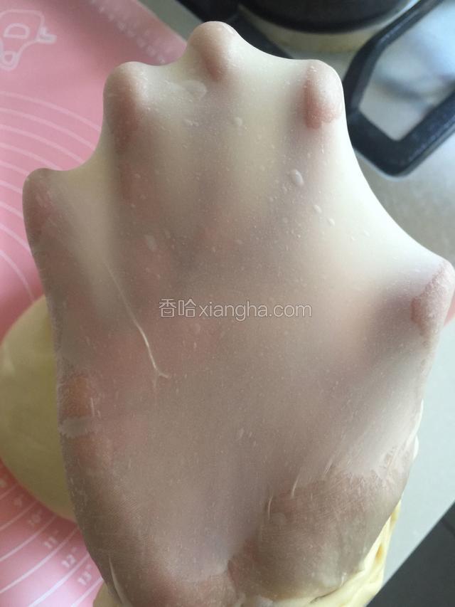 用了两个和面程序大约50分钟，揉至完全阶段，出手膜。