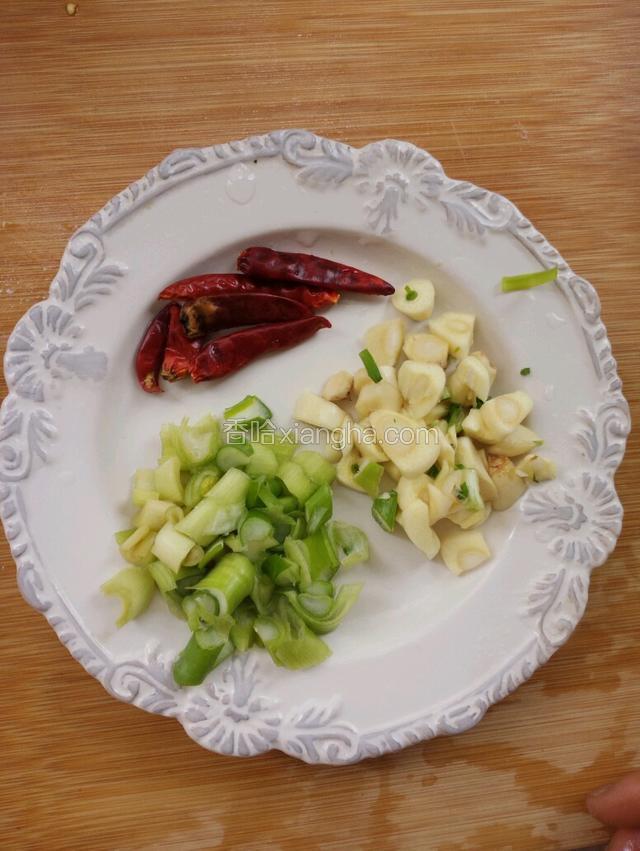 大葱  蒜瓣  切丁，辣椒洗净