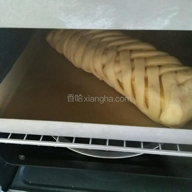 第二天拿出面团回温，放一碗热水进烤箱回温半小时