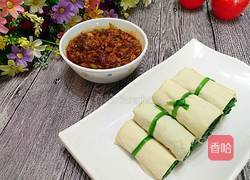 豆皮菠菜卷蘸酱的做法图解11