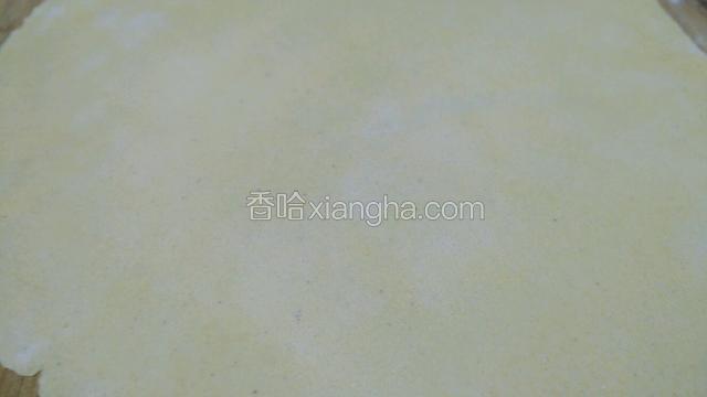 发酵好的面团排气揉匀，擀成长方形大片。