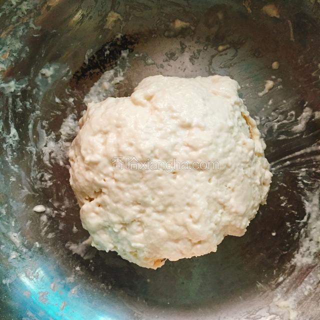 慢慢添加清水和成较湿的面团