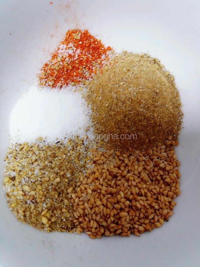 孜然粉 花椒面 辣椒面 盐混合一起