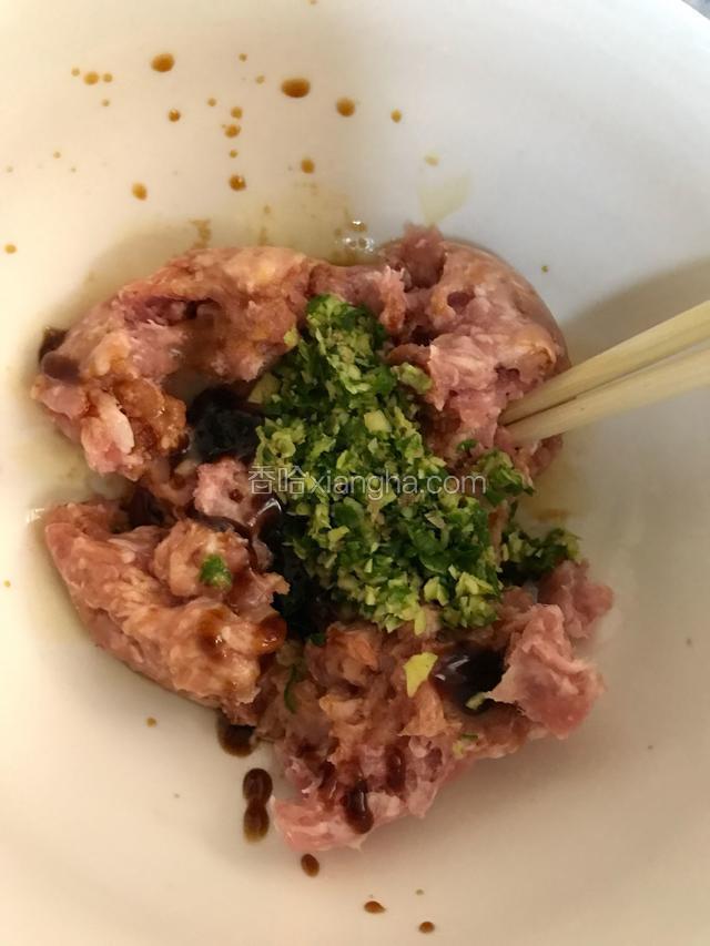 肉馅加入生抽，蚝油，盐，油，葱姜末搅拌均匀。