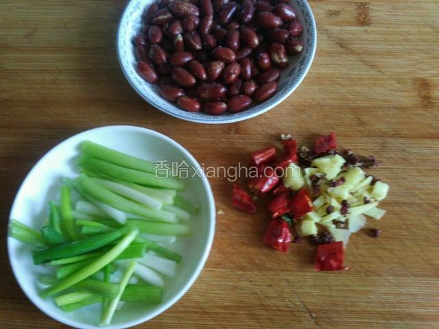 干辣椒，生姜切小丁，葱切段