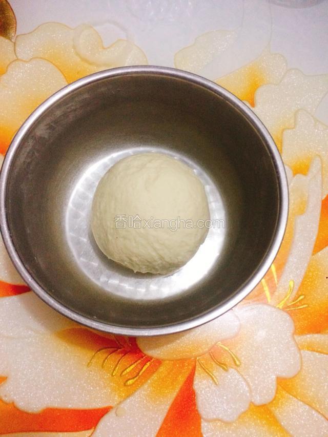 然后用手揉长光滑的面团，盖上保鲜膜放置温暖处发酵。
