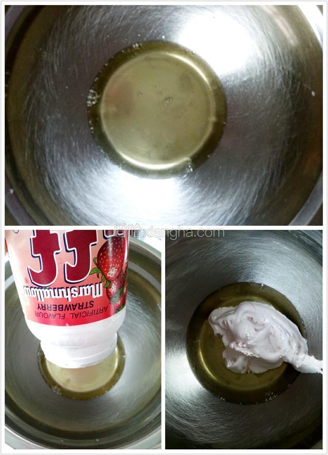 先取出冷藏的鸡蛋，分离好蛋清和蛋黄，将fluff棉花糖加入到蛋清中……常温备用。