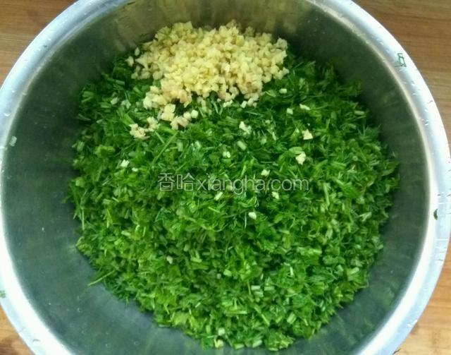 姜剁碎和茴香放一起。