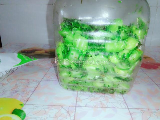 将搓揉好了的菜全部拧干水分，放入干净无油的瓶子里