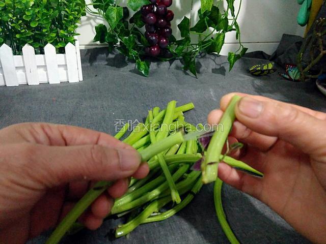 苋菜杆子剥皮，掐段