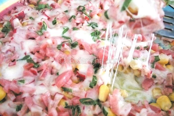 玉米香肠蟹排芝士