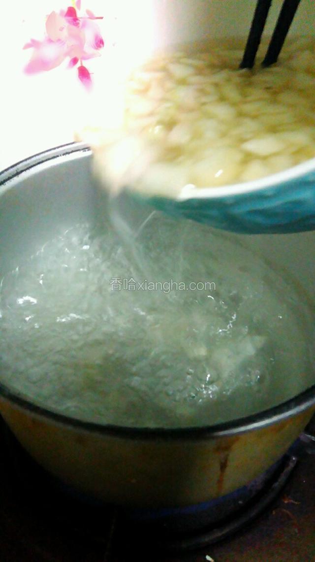 锅里放适量清水烧开，倒入调好的马蹄糕半成品。