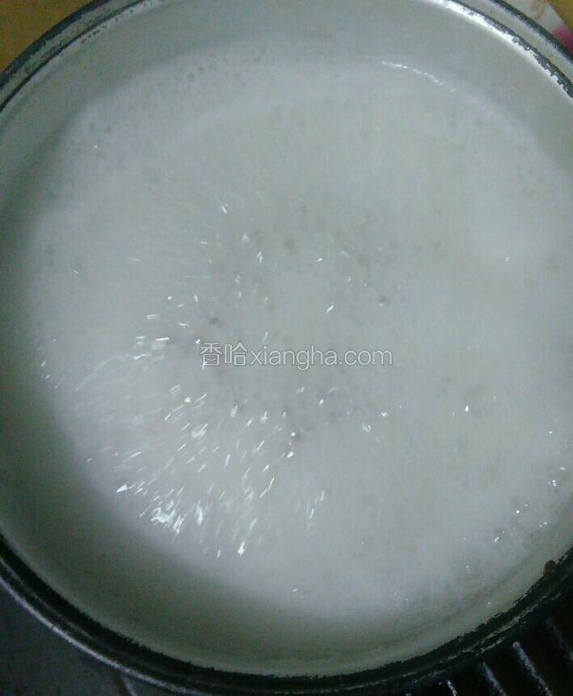 中火煮十分钟。表面浮沫撇去掉，关火不要搅动静放至凉