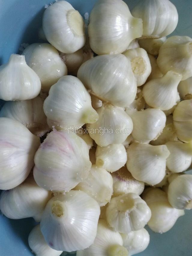 把泡了一天淡盐水的蒜头捞出来控干