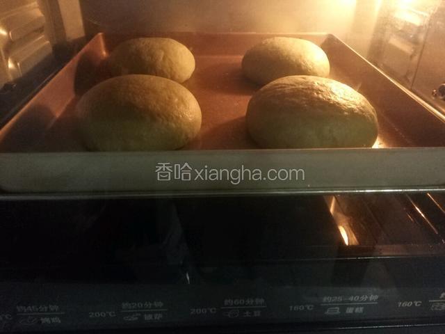 烤箱中的自带烤盘加入热水。准备第二次发酵。时间30分钟。