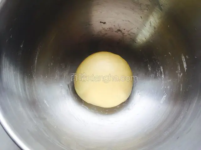 把面团揉光滑放在盆中盖上保鲜膜第一次发酵。