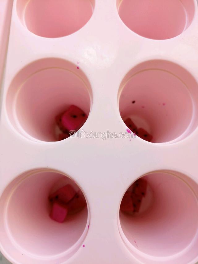 冰棒模具里先放入几块火龙果块