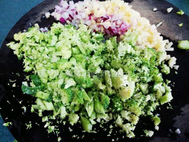 西兰花洋葱土豆切碎。