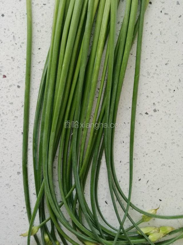 韭菜苔清水洗净。