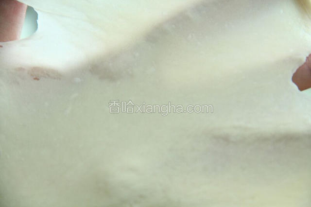 揉成面团，揉至扩展阶段，能揉出一层薄膜