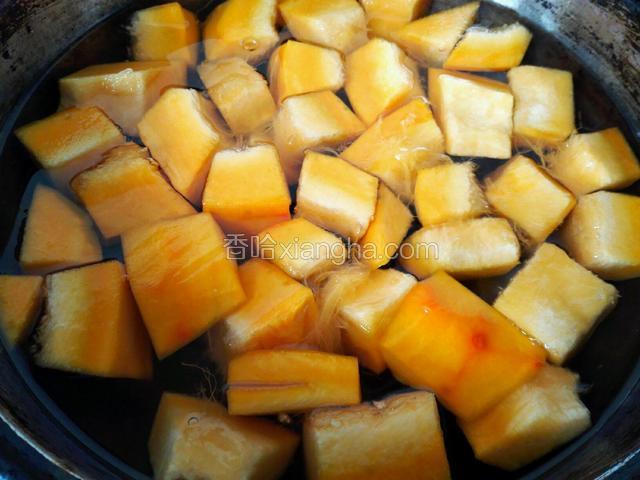 锅内加水放入南瓜一起煮