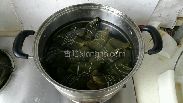 锅中加水，没过粽子，大火煮开改中火，煮40分钟即可