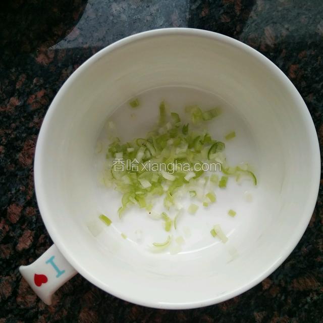 碗里放少许葱花，把鲜菇油渣汤倒进去稍搅拌就可以了