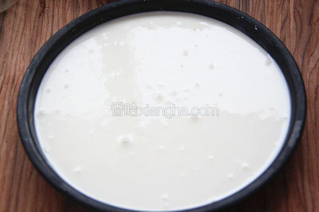 做好的酸奶倒入8寸披萨盘中（我用的是8寸的浅披萨盘）