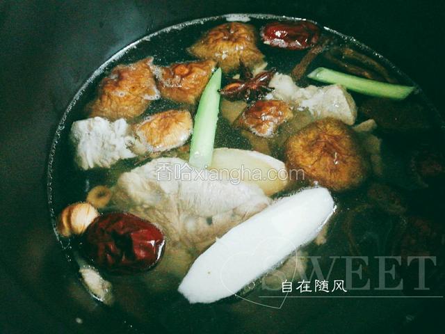 将食材全部放入慢炖锅  炖煮两三小时