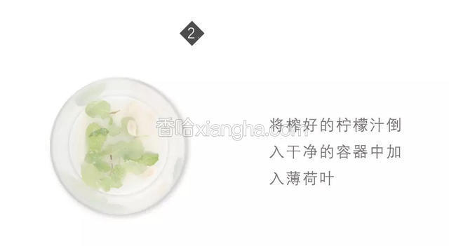 将榨好的柠檬汁倒入干净的容器中加入薄荷叶