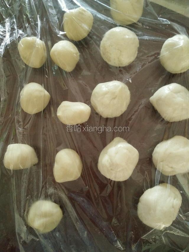 水油皮和油皮分成9等分，水油皮大概20g一个，油皮10g一个。醒10分钟