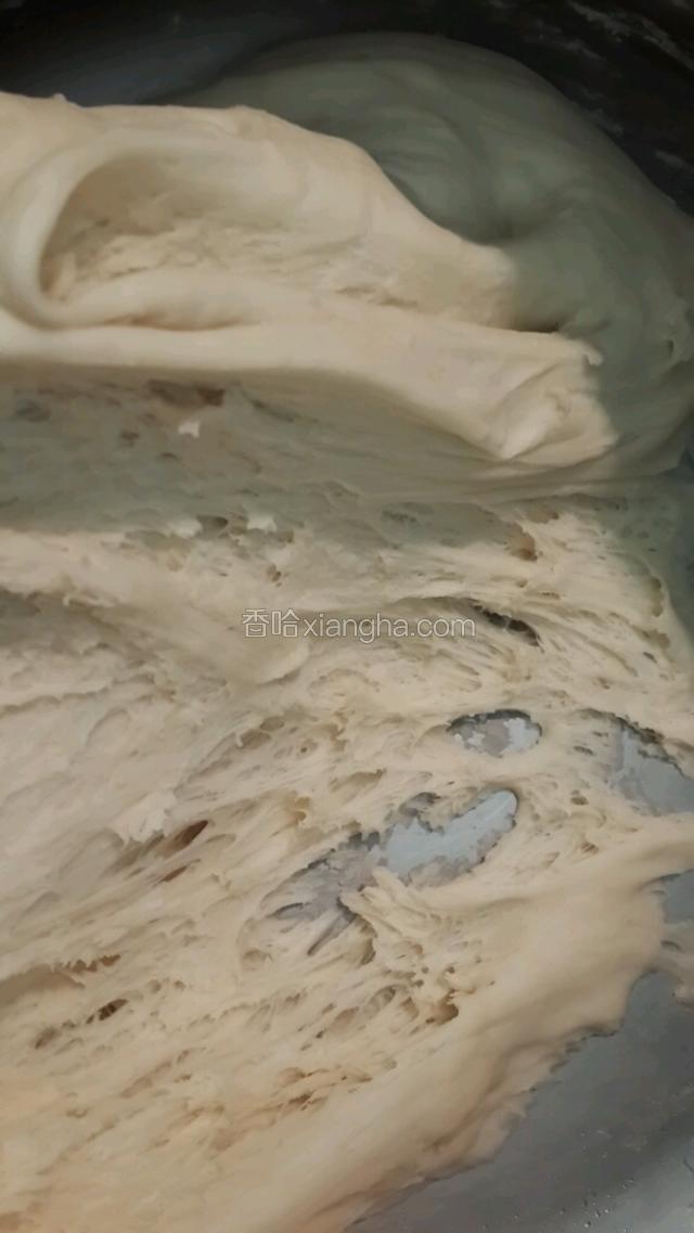 面团发酵成原来的2倍大，出现均匀的气孔就好了
