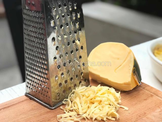 准备奶酪、切很薄的片或磨碎