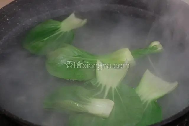 面条汤中放入洗净的小白菜烫一下捞出