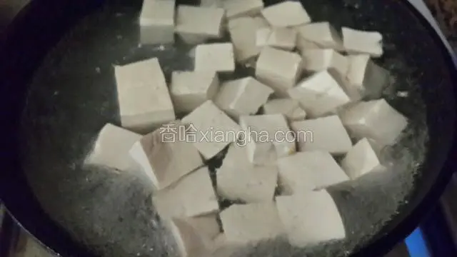 豆腐切小块焯水捞出控水备用
