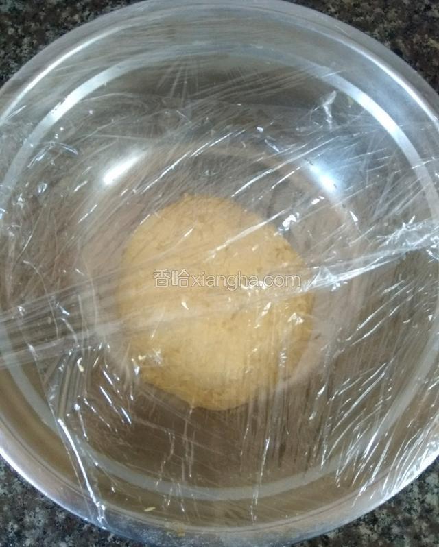 用保鲜膜包好，放温暖处发酵两倍大
