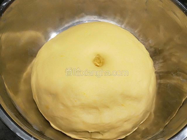 发好的面团大两倍，中间点下去不会收缩。