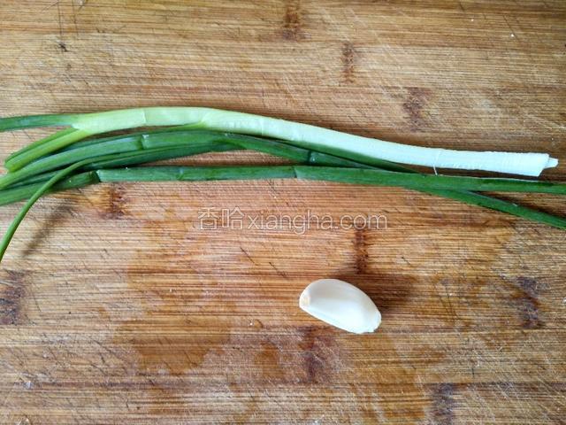 少许小葱和一个大蒜切碎，这步我忘了拍