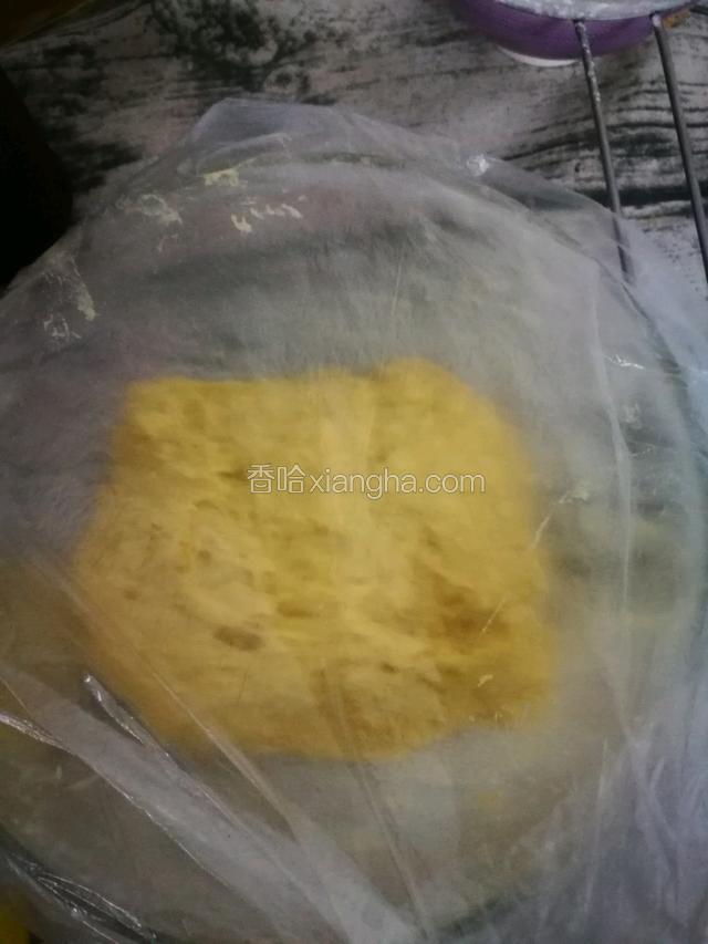 搅拌好的湿面团用保鲜膜盖起来醒发30分钟。