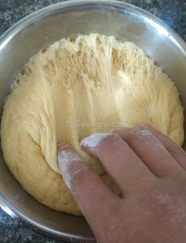 用手拉开，面团内部组织成蜂窝状也代表醒发好了！