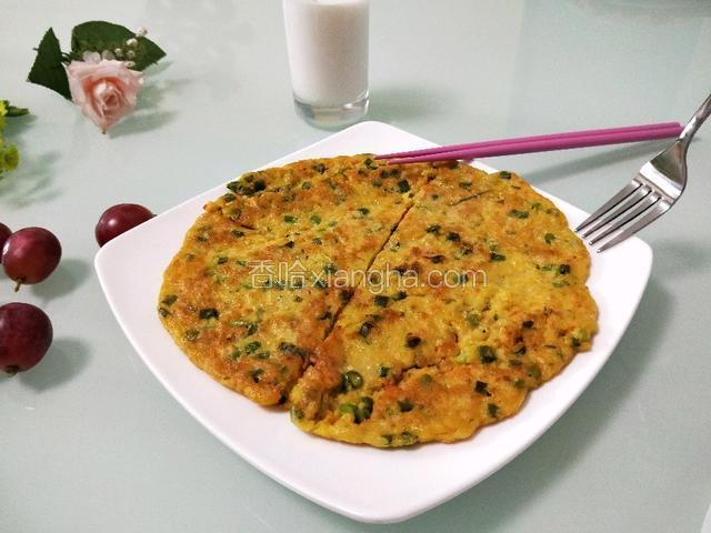 肉末煎饼出炉，营养早餐一盘，配上牛奶，水果，灵了