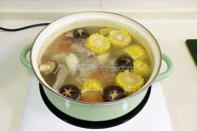 待煮开水沸腾后，转中小火继续炖煮半个小时至熟。